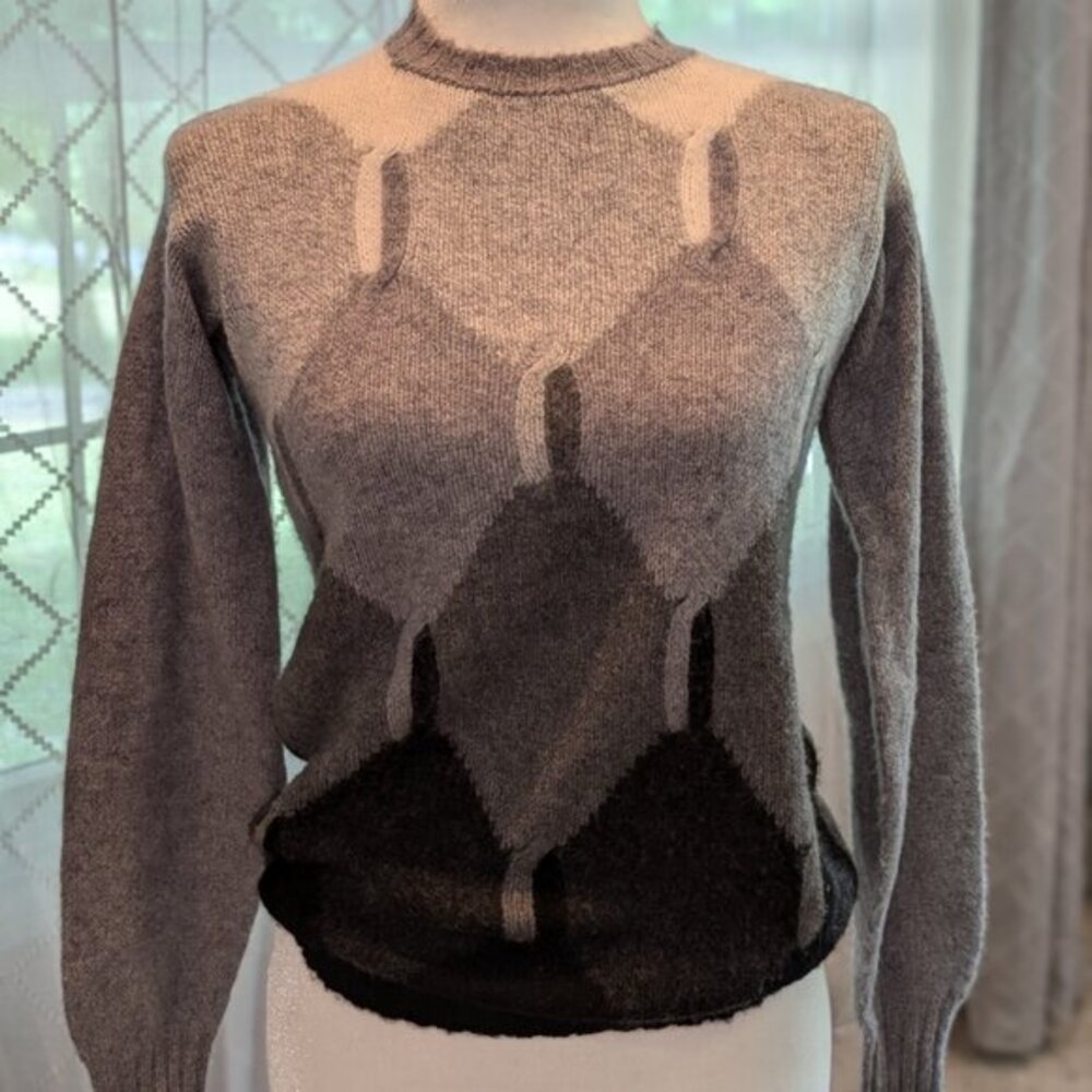 Drumohr 100% Cashmere Crewneck Geometric pattern sweater, Size‎ S 18" pit to pit